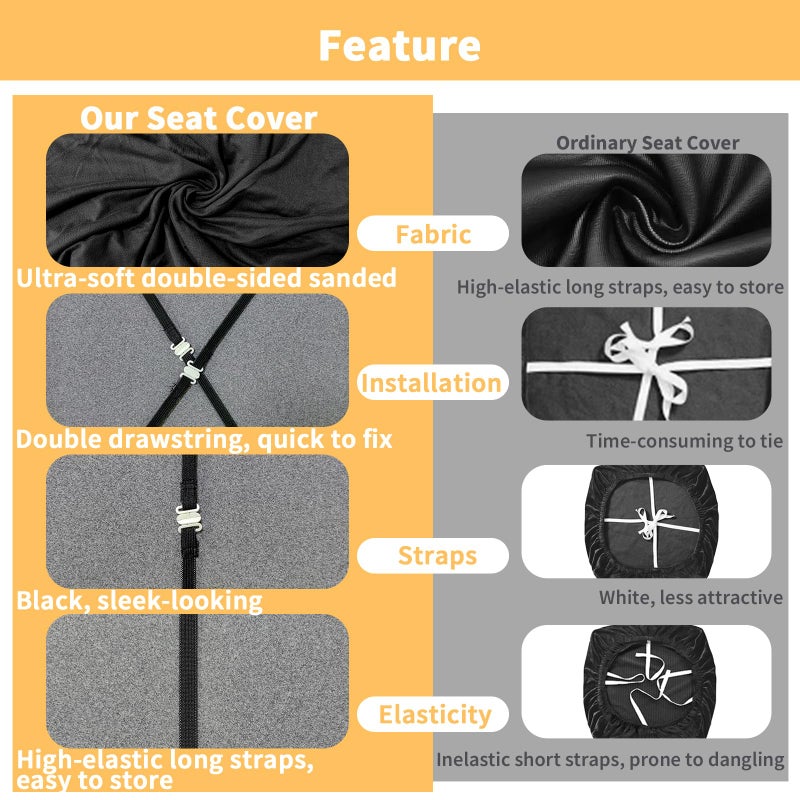 Gute Chair Seat Covers, Dining Room Chair Seat Covers with Ties, Stretch Solid Chair Covers Protectors for Dining Room Kitchen Chairs (4 Pcs, Black) - Image 3
